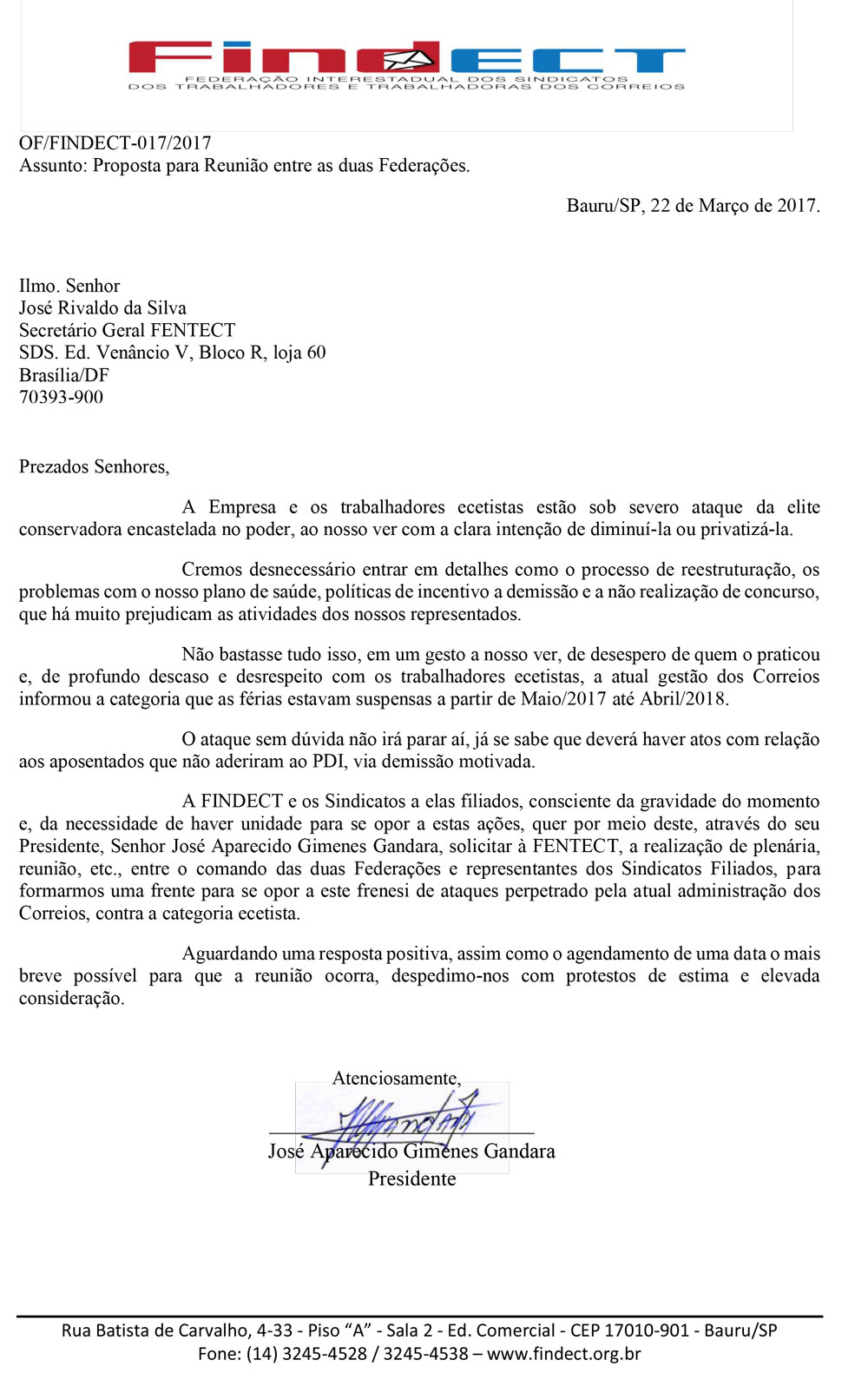 Oficio_FINDECT_017_FENTECT_Proposta_para_Reuniao_entre_as_duas_Federacoes