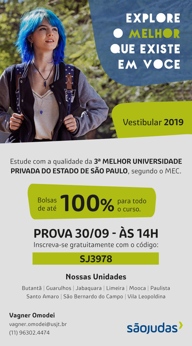 CONVÊNIO – VESTIBULAR UNIVERSIDADE SÃO JUDAS – 1º Semestre de 2019